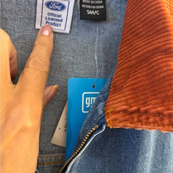 Ford Men’s Blue Denim Work Jacket with Brown Corduroy Collar Sz S NWT - Picture 6 of 7